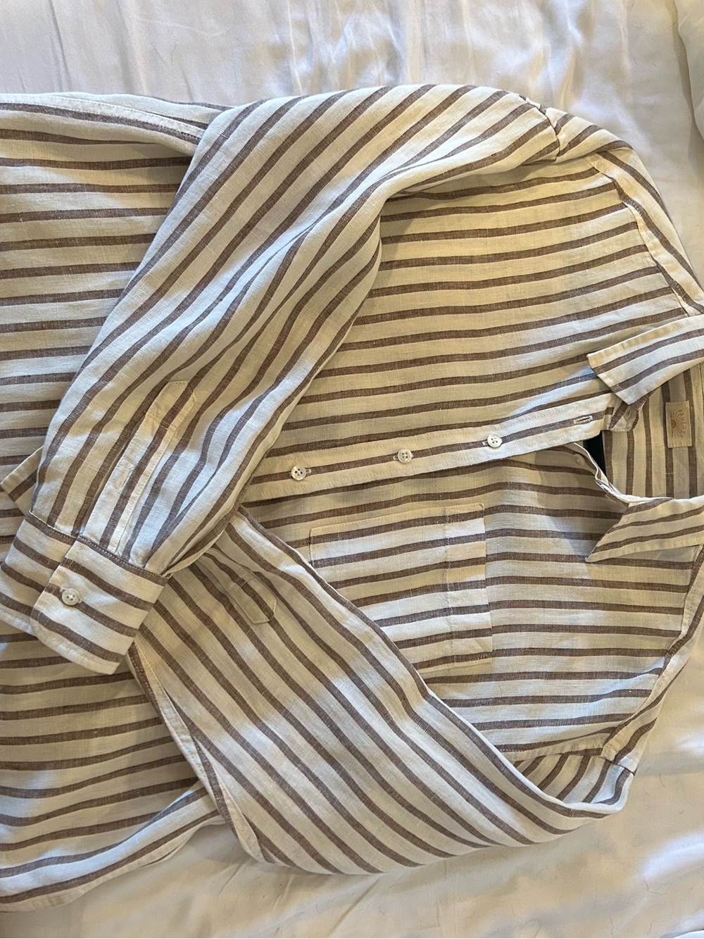 FAHERTY Laguna Linen Relaxed Shirt
in Cocoa Grove Stripe - Picture 7 of 7